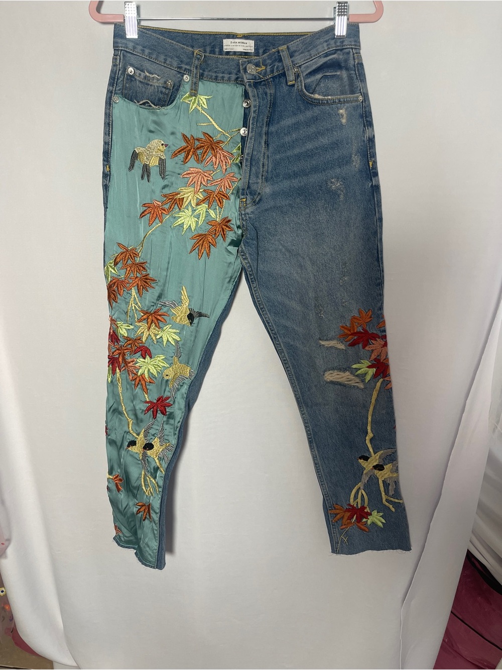 Zara Embroidered Two-Tone Men’s Jeans — Teal & Denim